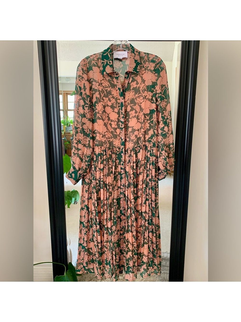 THE SHIRT Pleated Floral Chiffon Long Sleeve Dress
